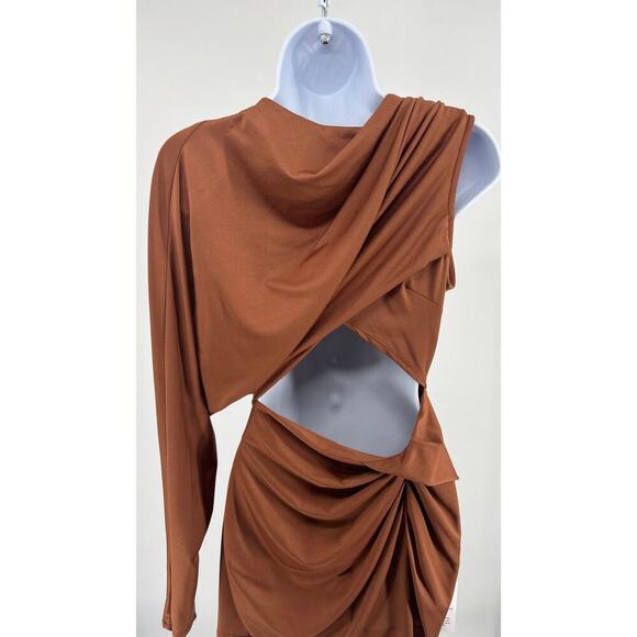 ASOS One Shoulder Draped Slinky Mini Dress in Chocolate, size 2, NWT - Picture 6 of 14